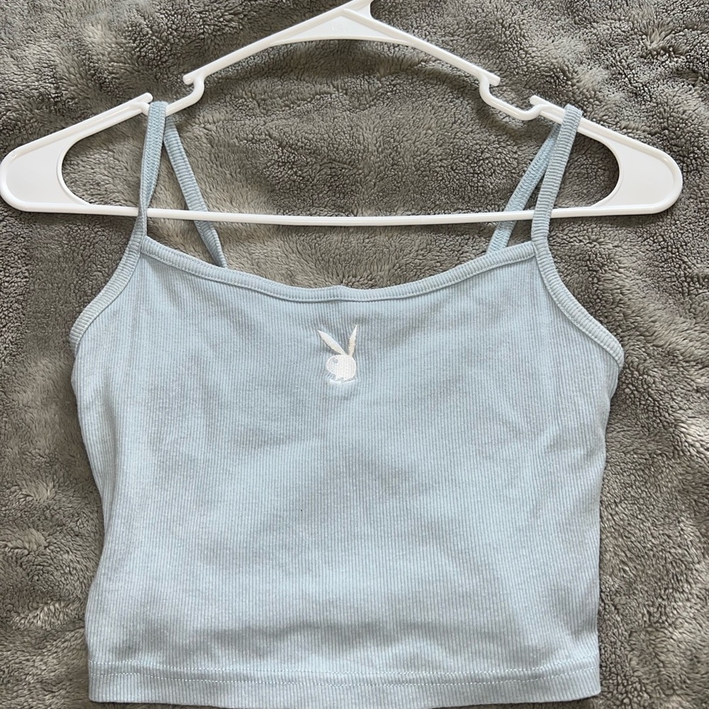 Playboy by Pacsun Light Blue Ribbed Tank Top